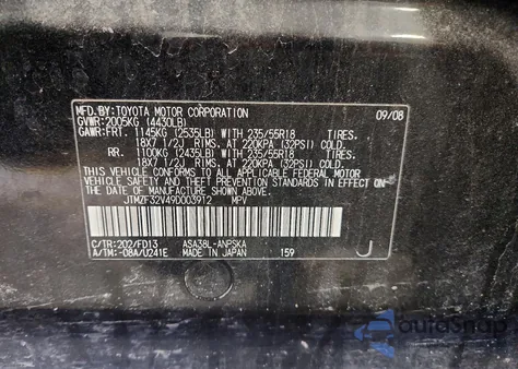 2009 Toyota Rav4 Sport from USA, damaged, VIN JTMZF32V49D003912